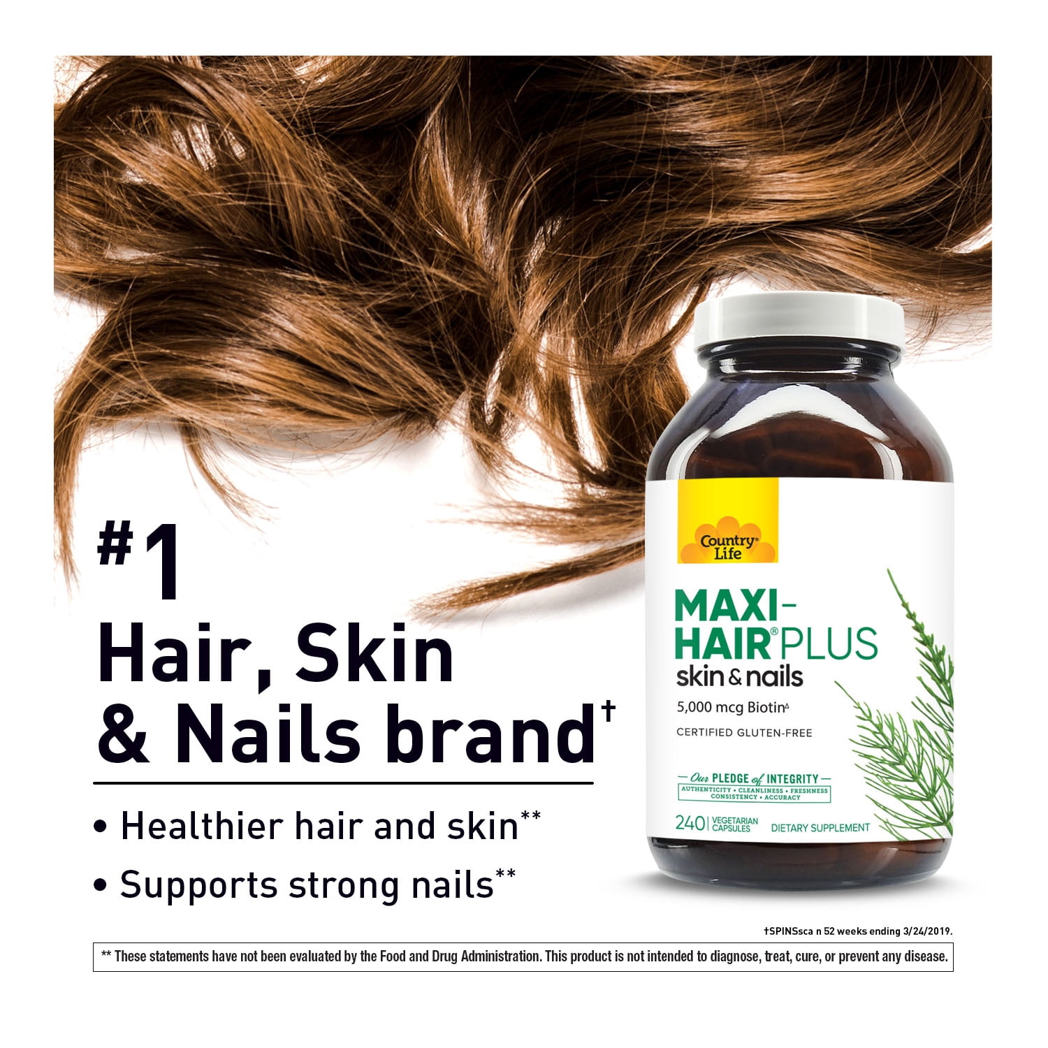 Country Life, Maxi-Hair Plus Biotin, Supports Healthy Hair, Skin and Nails, Daily Supplement, 240 ct