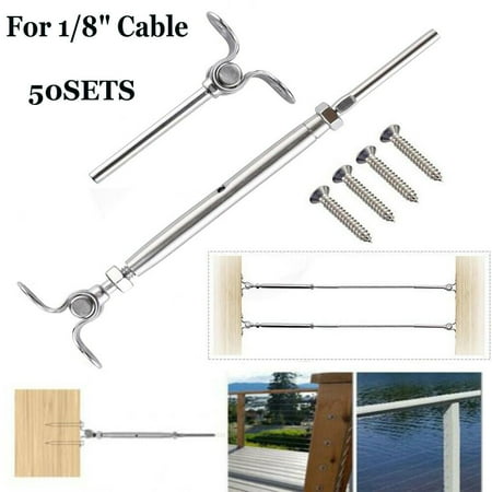 

FETCOI 50 Pack T316 Stainless Steel Deck Toggle Tensioner Set Silver For 1/8 Cable New