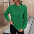 thumbnail image 4 of ABATAB Women's Button Ruched V Neck Tops Casual Long Sleeve Blouse Loose Fit Solid Color Pullover Sweatshirts Ladies Fashion(X-Large,Green), 4 of 5