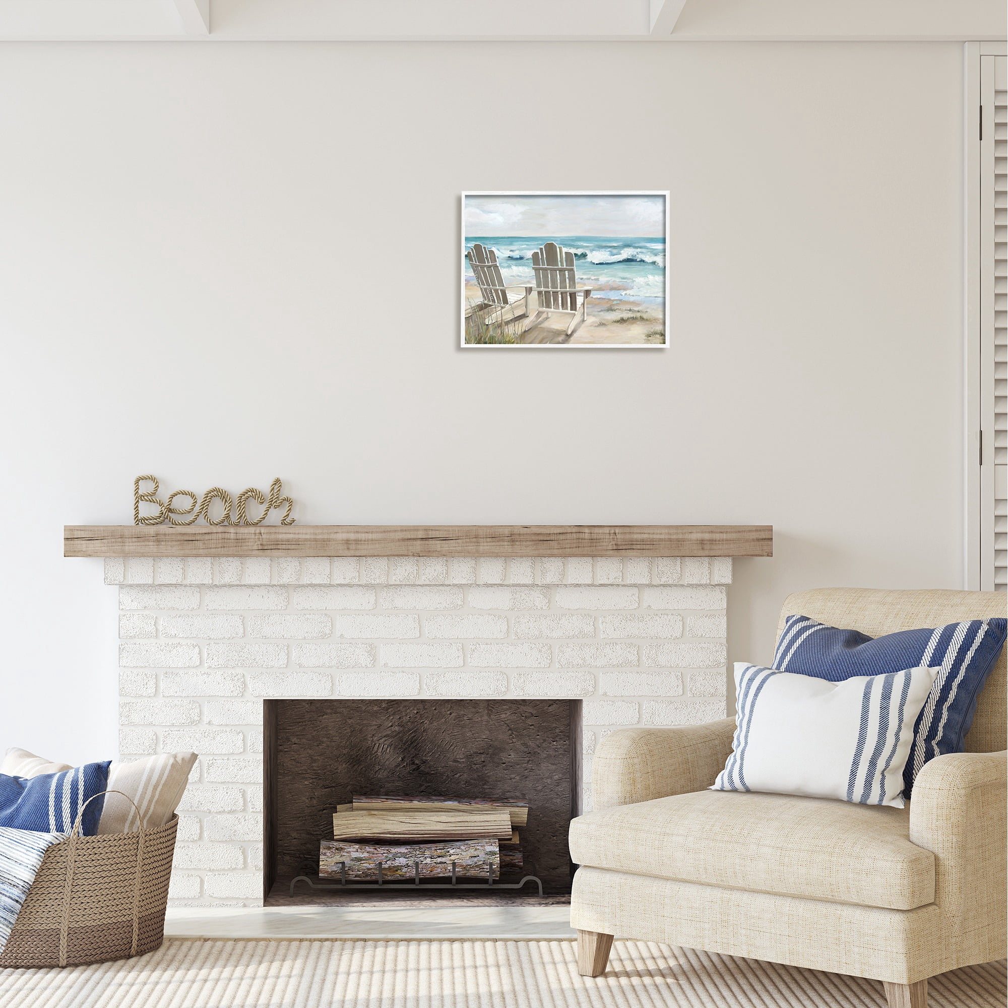 Stupell Industries Serene Beach Scene Landscape Painting White Framed Art Print Wall Art, 20 x 16