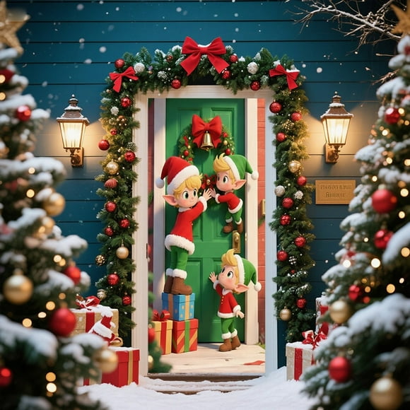 Fasiaou Christmas Door Cover Decoration | Santa Claus Front Door Cover Xmas Hanging Banner | Home Holiday Christmas Decoration, Christmas Decorations for Home, Christmas Gift Ideas for Family(I)