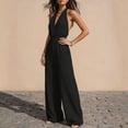 thumbnail image 3 of Lenpel Wide Leg Halter Jumpsuits for Women Casual Sleeveless High Waist Rompers with Pockets Beach Vacation Outfits, 3 of 7