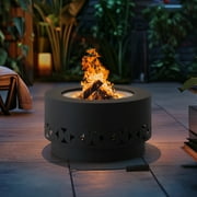 Sunjoy Smokeless Fire Pit 28 In, Outdoor Portable Wood Burning Fireplace with Removable Ash Pan, Black