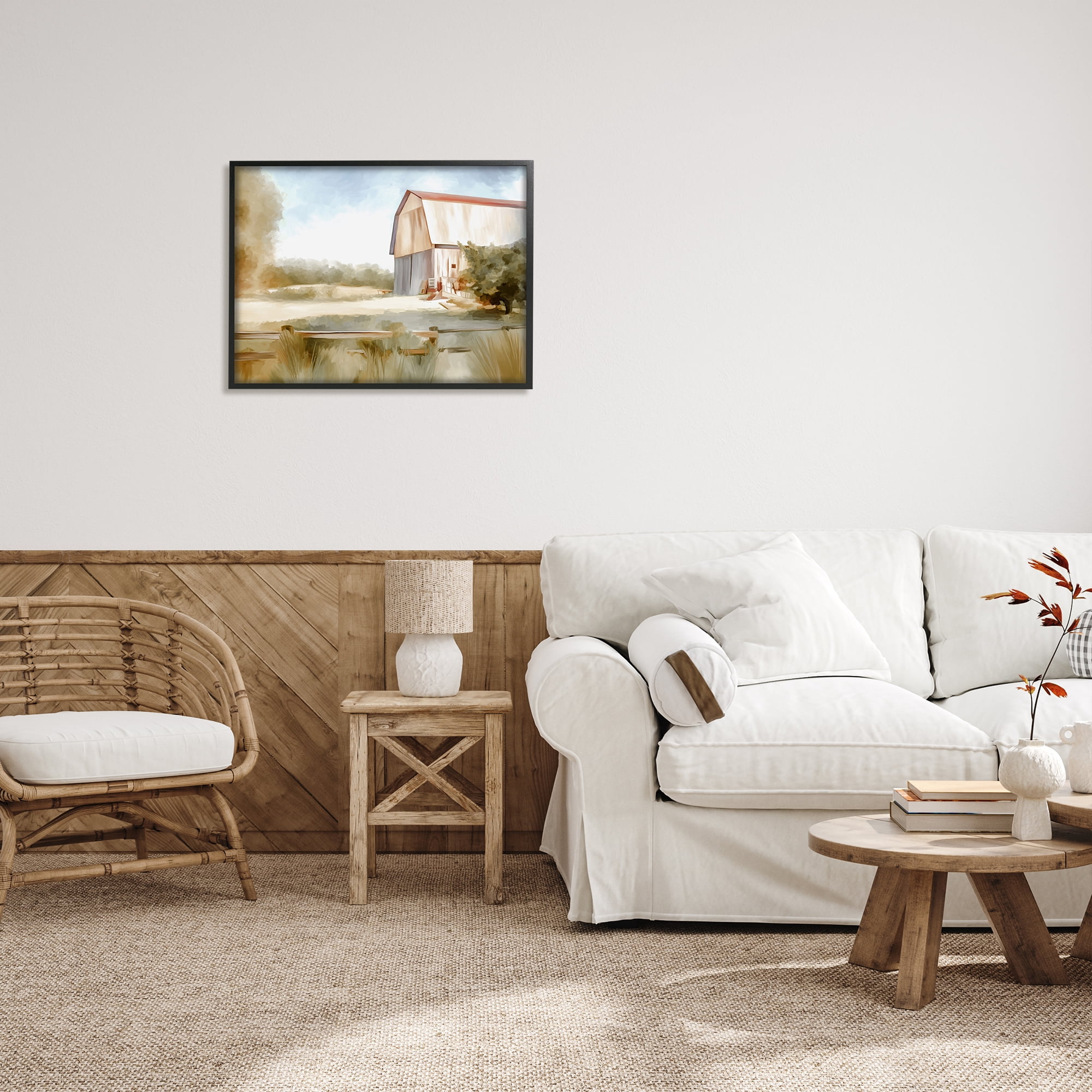 Stupell Industries Barn in Rural Farmland Nature Painting Black Framed Art Print Wall Art, 30 x 24
