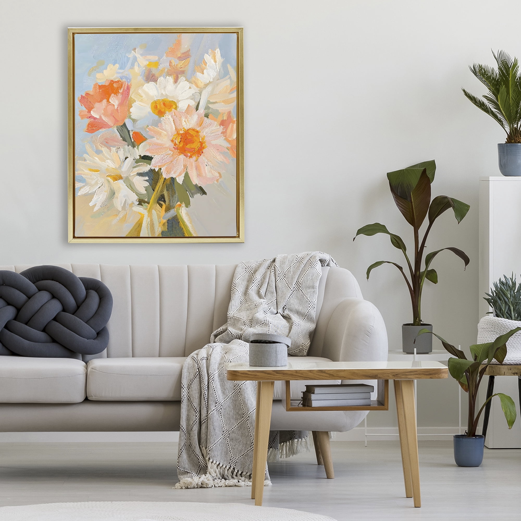 Stupell Industries Orange Spring Floral Bouquet Gold Framed Floater Canvas Wall Art, design by The Prints Vibe