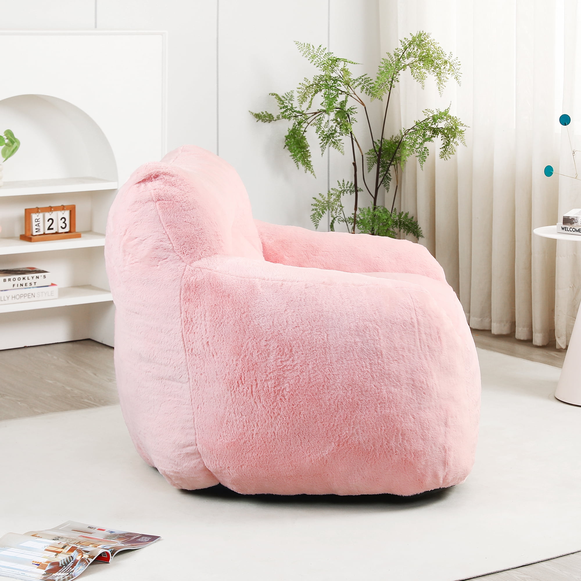 Bean Bag Chair, Bean Bag Sofa Chair with Armrests Stuffed High-Density Foam, Lazy Sofa Comfy Chair,Suitable for Living Room, Bedroom,Pink