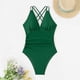 thumbnail image 4 of Traje de Baño de Color Sólido de las Mujeres, Nuevo Sexy Plisado Espalda Hueca Delgada una Pieza para la Playa Y la Piscina, Traje de Baño de Nylon Retro, 4 of 8