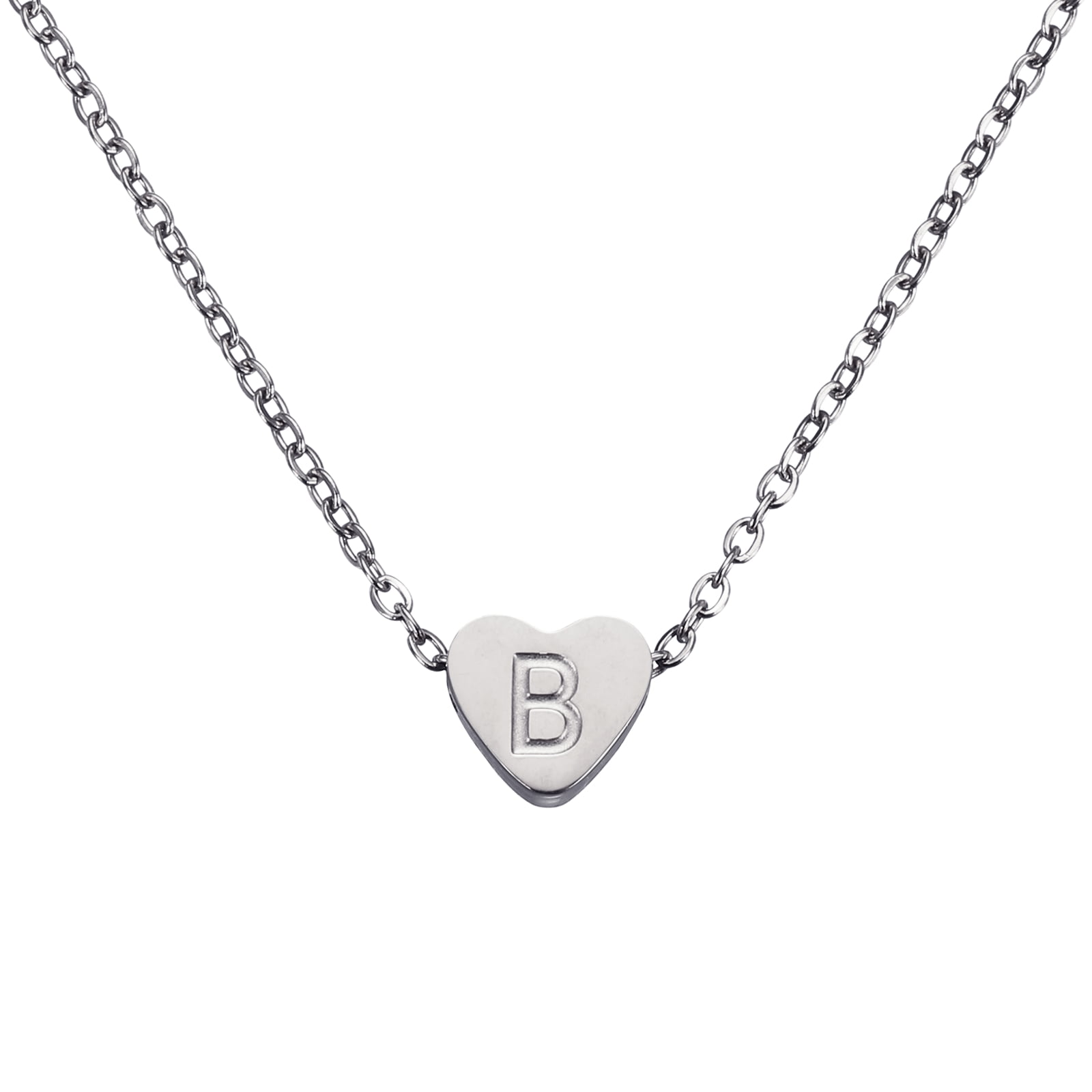 Uxcell Initial Heart Necklace for Women, 18K Gold Plated Stainless Steel Chain Dainty Personalized Name Letter B Pendant Necklaces for Woman Jewelry Gifts, Silver Tone