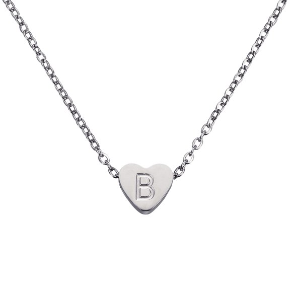 Uxcell Initial Heart Necklace for Women, 18K Gold Plated Stainless Steel Chain Dainty Personalized Name Letter B Pendant Necklaces for Woman Jewelry Gifts, Silver Tone