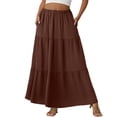 thumbnail image 2 of Women's A-Line Maxi Skirt with Pockets, Solid Color High Waist Drawstring Casual Skirt, Loose Long Skirt for Daily Wear and Travel,Brown,2XL, 2 of 6
