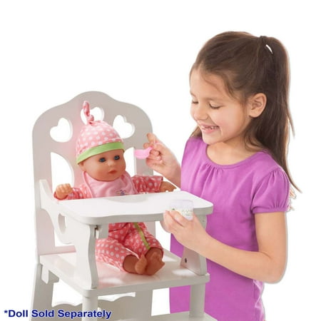 Melissa & Doug Mine to Love Wooden Play High Chair for Dolls, Stuffed Animals - White (18”H x 8”W x 11”D Assembled)