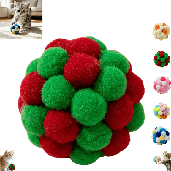 Soft Plush Cat Balls, 1.97 Inch Multicolor pom pom ball Toy, Quiet Indoor Pet Play Balls for Kitten Daily Activity & Chasing Games