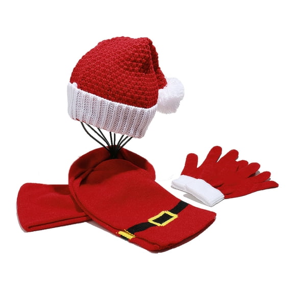 Trendy Knit Hat Headwear for Christmas Camping Knitted Neck Warmer with Gloves Novelty Scarf for New Year