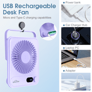 Desk Fan Rechargeable Portable Fan, 2000mAh 10 Hours Battery Operated Personal Silent Table Fan, 100 Speeds Desktop Fan for Bedroom Home Office Outdoor, Purple
