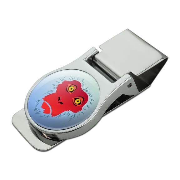 Snow Monkey Face Red Satin Chrome Plated Metal Money Clip
