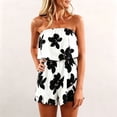 thumbnail image 3 of Shadoumai Jumpsuits for Women Elegant Bandeau Rompers Sleeveless Floral Print Overalls Elestic High Waist Playsuits Ladies Summer Wide Leg Shorts One Piece Beach Coverups Holiday Dress, 3 of 7
