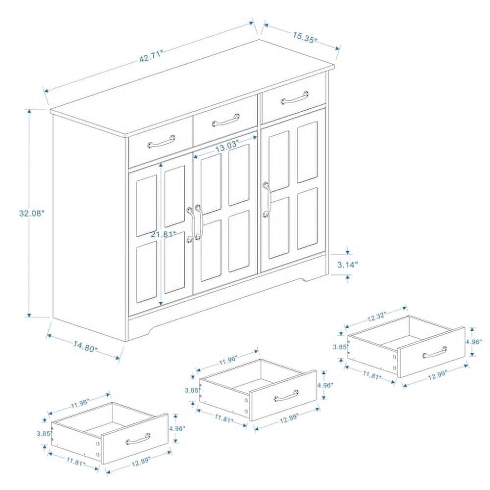 Farmhouse Storage Cabinet with 3 Doors and 3 Drawers, Storage Sideboard with Adjustable Shelves, White