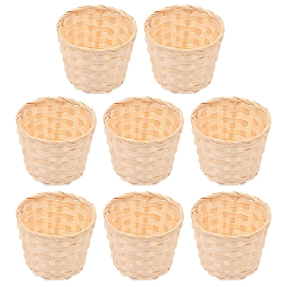 HONMEET 8-Piece Khaki Woven Storage Basket Set, Wood Material for Home Organization, Gardening, Decorative and Multi-Purpose Use