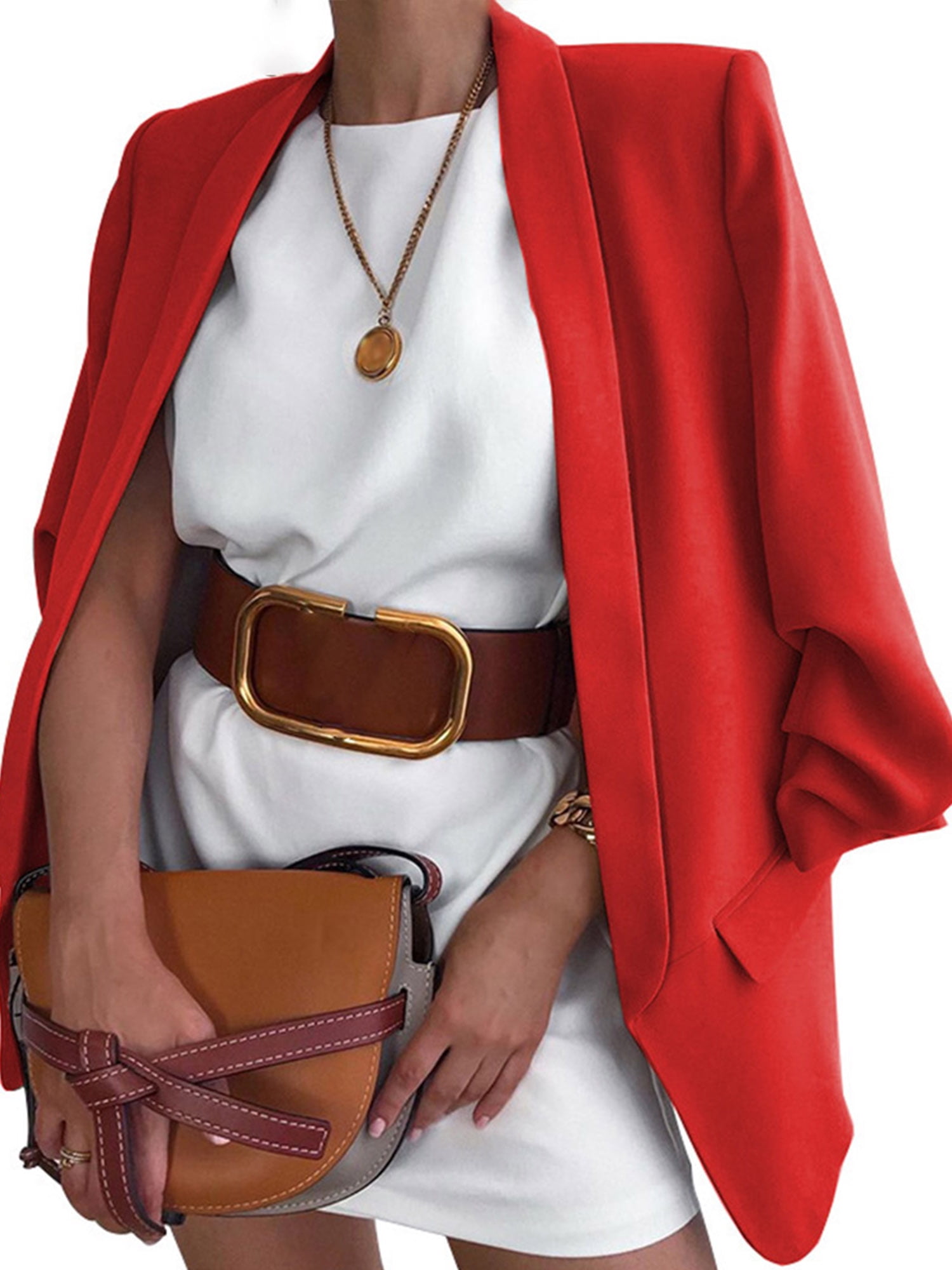 LAPA Women's Solid Pockets Open Blazer Lapel Collar Coatigan Jacket