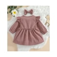 thumbnail image 3 of Spring Toddler Baby Girls Corduroy Dress Cute Newborn Kids Ruffle Long Sleeves Cotton Dress With Bow Headband Clothes, 3 of 9