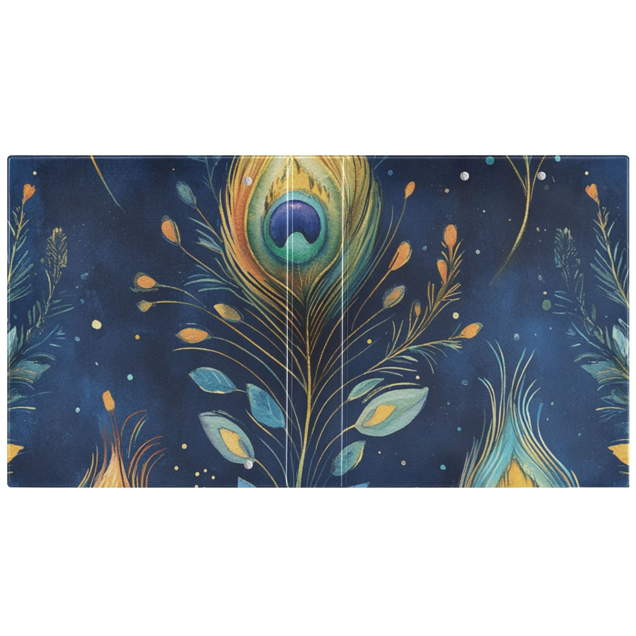 Peacock Feather and Leaves 3 Ring Binders 1.5 inch Hardcover File Folders with Interior Pockets A4 Size Organizer for School Office Hospital