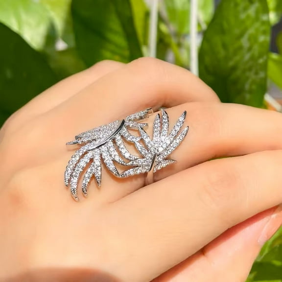 Pave lab-created Diamond Leaf Cocktail Ring (Adjustable)