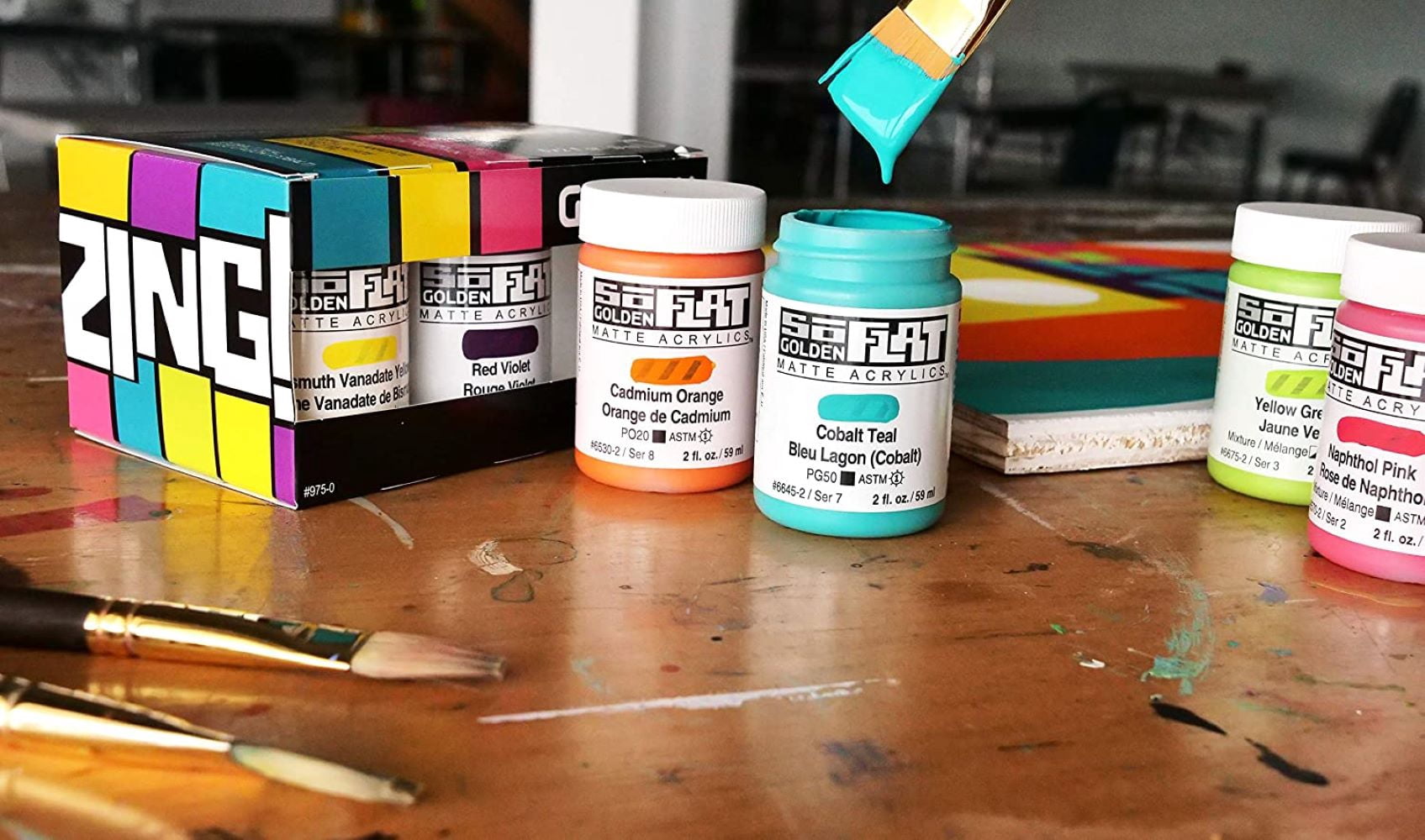 Golden SoFlat Matte Acrylic Paint - Set of 6, Zing Colors, 59 ml, Jar