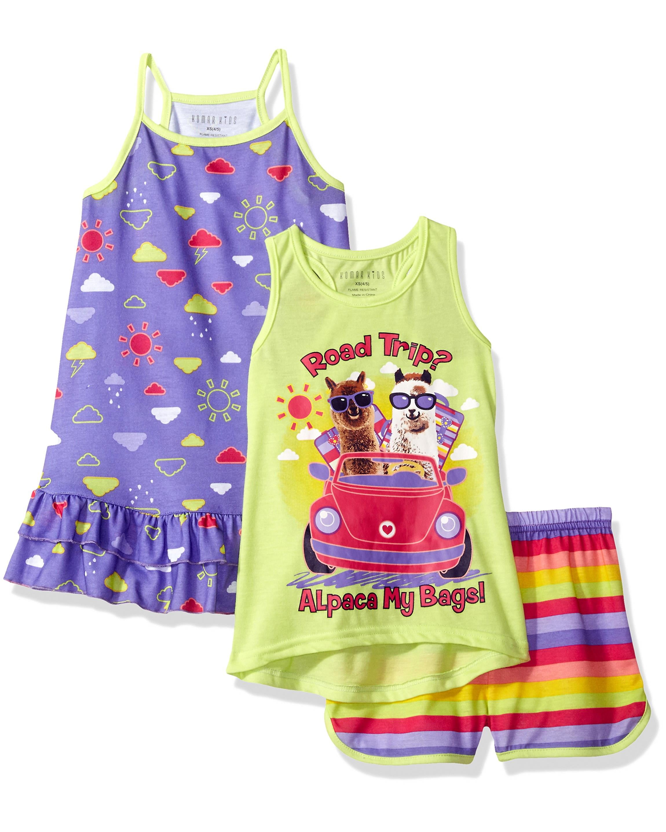 Komar Kids Big Girls' 3pc Sleepwear Set, Purple Print, Size: Medium / 7 ...