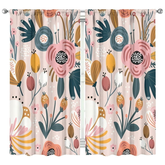 Floral and Leopard Print Kitchen Curtains - Vintage Botanical Tier Curtains Set, 42x84 Inch