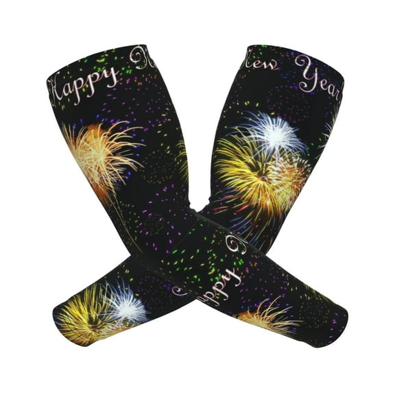 Firework Happy New Year Arm Sleeves For Men And Women Compression Sun Protection Tattoo Cover Up Baseball Basketball Running