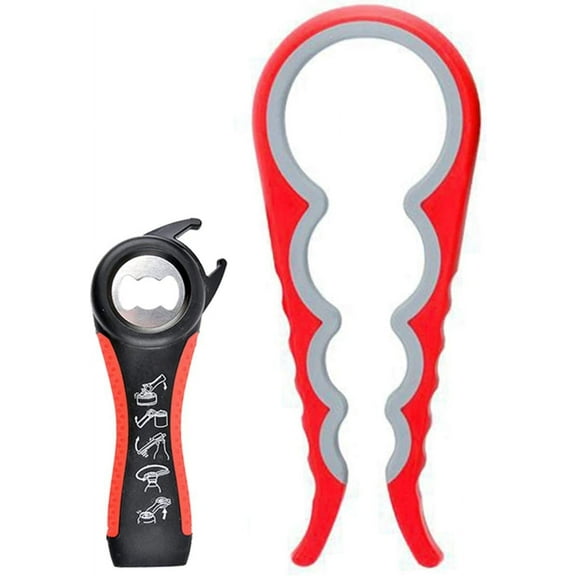 Jar Opener for Seniors with Arthritis,Jar Opener for Weak Hands,5-in-1 Bottle Opener,4-in-1 Can Opener\u2026 (Red)