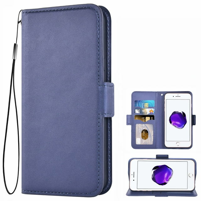 Étui pour Iphone 7 Plus / 8 Plus, Étui Portefeuille en Cuir Premium à Rabat pour Iphone 7 Plus / 8 Plus (Bleu)