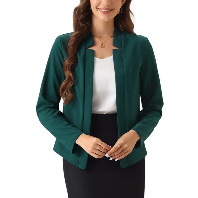 BLAZER DE OFICINA CHIC PARA MUJERES INSPIRADORAS, CON SOLAPA, MANGA LARGA, ESTILO NEGOCIO CASUAL, ABIERTO, TAMAÑO M, VERDE