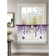 thumbnail image 2 of Sheer Curtains 54 Inch Length 2 Panels Set for Kitchen, Purple Spring Botanical Semi Sheer Curtains for Windows, Weeping Eucalyptus Butterfly Voile Window Treatments Rod Pocket Curtain, 2 of 7