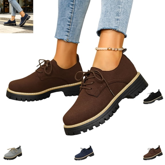 YOUYEDIAN Loafers for Women Round Toe Fashion Platform Heel Comfy Shoes Slip On Strap Design Casual Shoes