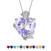 Juwaliy 15MM Women Rose Heart Necklace June Birthstone 925 Sterling Silver Flower Butterfly Pendant Purple Alexandrite Jewelry Mom Birthday Gift