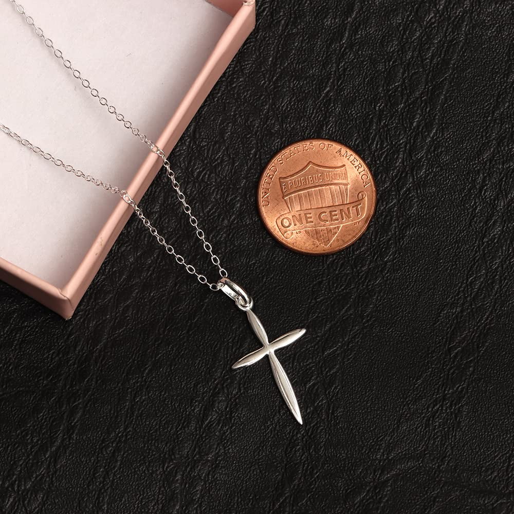 LeCalla 925 Sterling Silver Timeless Classic Cross Pendant Necklace with Cable Chain, 18+2 Inches