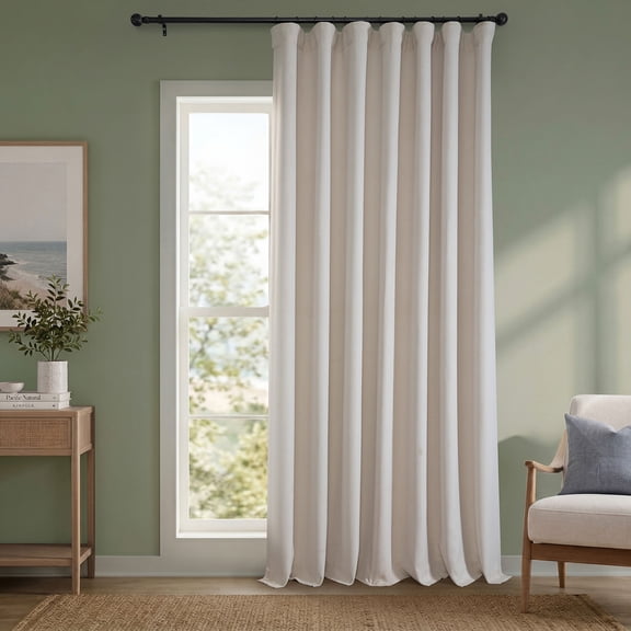 HPD Half Price Drapes Birch Taupe Extra Wide Faux Linen Room Darkening Curtains for Bedroom & Living Room Curtains (1 Panel), Door & Window Curtains 120 inches long, Rod Pocket curtains, 100W X 120L