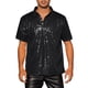 thumbnail image 1 of INSPIRE CHIC Polo de lentejuelas para hombres, camisetas de golf brillantes de manga corta para fiestas en club, 3XL, negro, 1 of 6