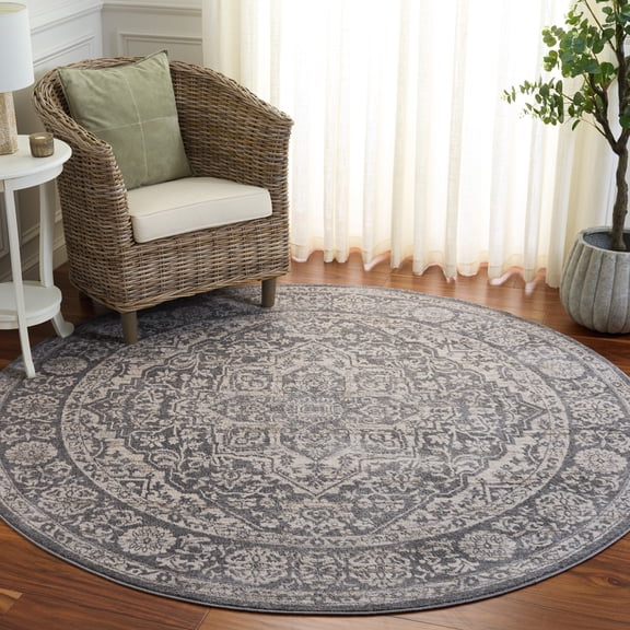 SAFAVIEH Brentwood Adams Oriental Area Rug, Light Gray/Ivory, 3' x 3' Round
