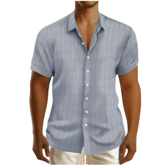 Mens Button Down Textured Wrinkle Free Stretch Short Sleeve Shirts Business Casual Work Dress Shirts Hawaiian Beach Clothes