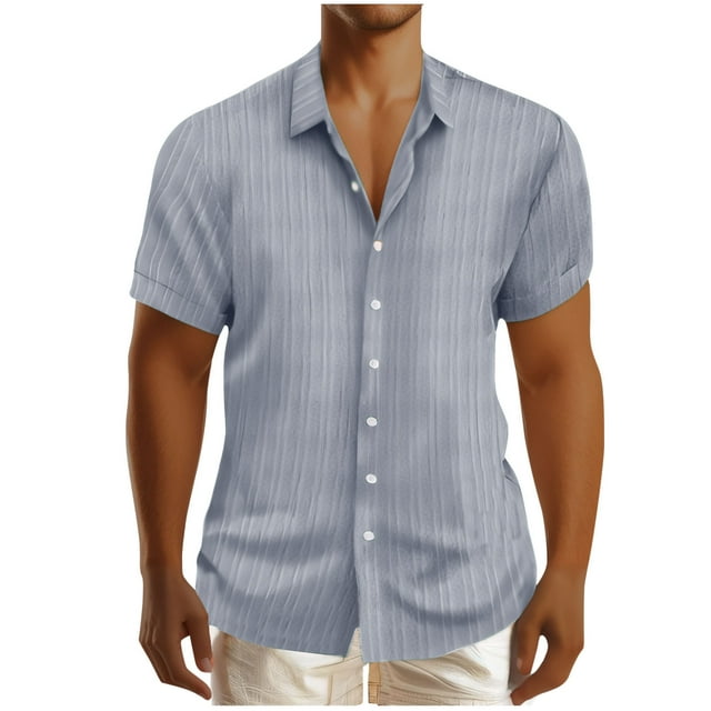 YanHoo Mens Linen Shirts Short Sleeve Button Down Beach Shirts Summer Cotton Linen Button Up Shirts