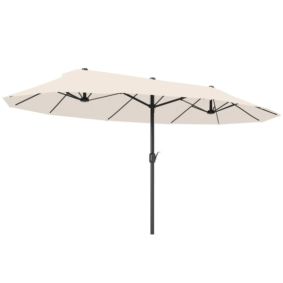 Outsunny 15ft Double-sided Patio Umbrella with Twin Canopy, Extra Large Outdoor Parasol with Crank for Pool, Deck, Market, Beige