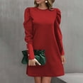 thumbnail image 2 of Swuxness Women Long Sleeve Knit Sweater Dresses, Women Casual Mini Dresses, Women's Solid Color High Neck Slim Knit Sweater Belted Knee Length Dress Red, L, 2 of 5