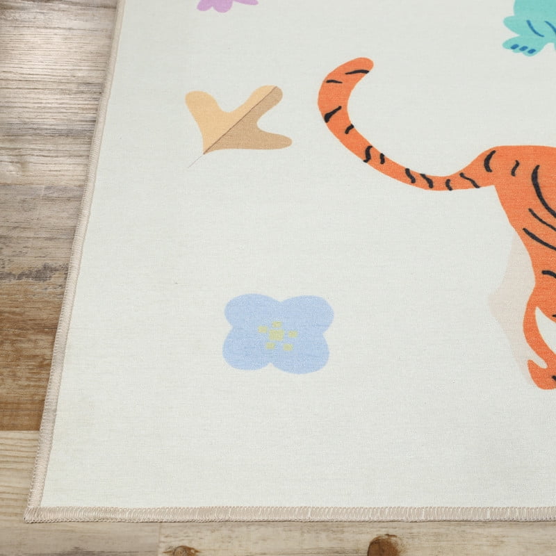 Superior Animal Safari Non-Slip Kids Playroom Nursery Washable Indoor Area Rug, 5' x 8'