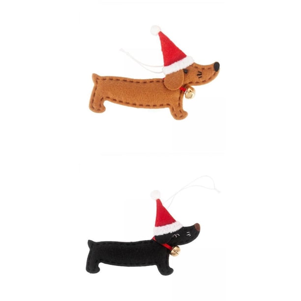 2 colgantes creativos de Navidad con forma de perro salchicha, decoraciones navideñas artesanales marrón y negro Fernando Colgante
