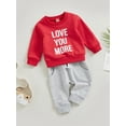 thumbnail image 3 of Bagilaanoe 2Pcs Toddler Baby Girl Boy Long Pants Set Letters Print Long Sleeve Sweatshirt Pullover Tops + Sweatpants 6M 12M 18M 24M 3T 4T Kids Casual Sweatsuits, 3 of 9