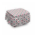 thumbnail image 1 of Skull Ottoman Cover, Skulls Red Hearts, 2 Piece Slipcover Set with Ruffle Skirt for Square Round Cube Footstool Decorative Home Accent, Standard Size, Grey Red Coconut, by Ambesonne, 1 of 5