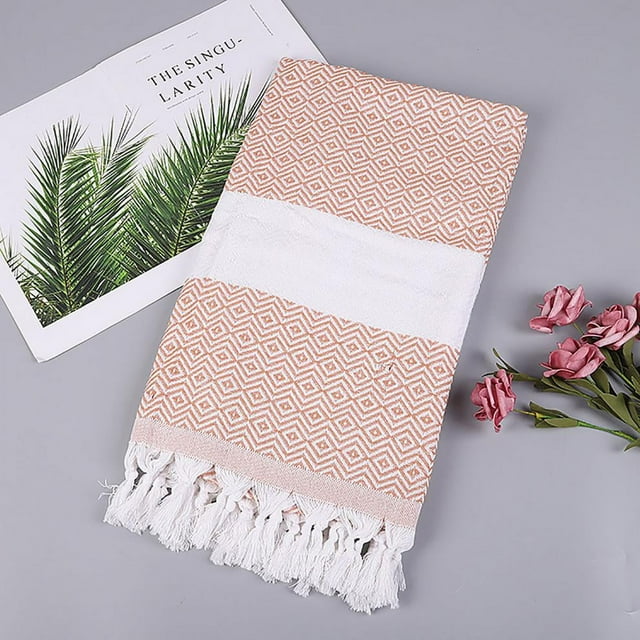 SDNall Cotton Absorbent Large Size Bath Towel European And American Knitted Striped Fringed Turkish Sand