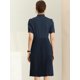 thumbnail image 4 of Vestido camisero Allegra K de media solapa para mujer manga corta volantes plisado midi con cinturón Azul marino XS, 4 of 5